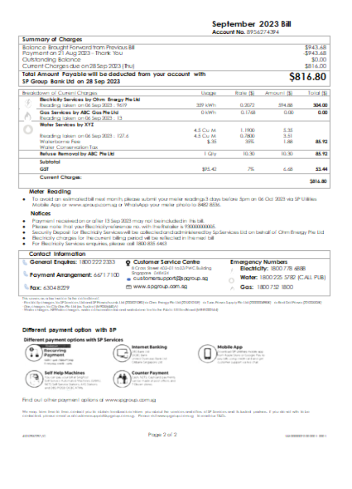 SP Group utility business bill, SCR, page 2 PSD template